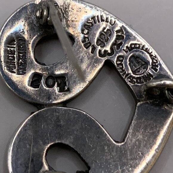 TAXCO Los Castillo Mexico Eagle 15 Heart Azteca 207 Brooch Malachite Chrysocolla - Picture 11 of 12